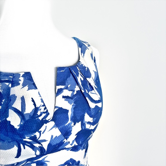 ADRIANNA PAPELL BLUE WHITE FLORAL SHEATH SLEEVELESS LINED KNEE LENGTH DR… - Picture 5 of 16